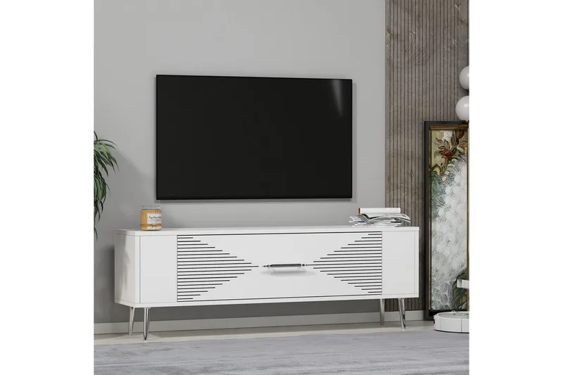 Vornis Tv-bänk 120 cm - Vit/Silver - Möbler - Tv möbel & mediamöbel - TV bänk & mediabänk