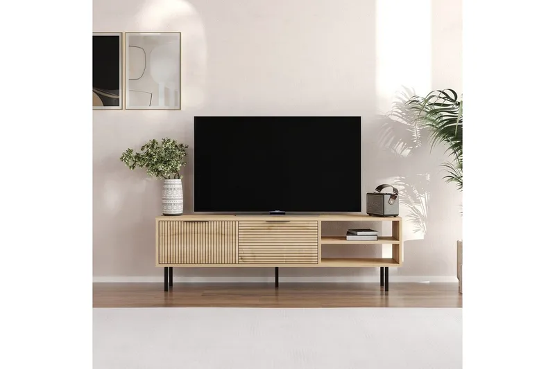 Wenus Golvstående Tv Bänk 150 cm med Förvaring i Ek - Beige - Möbler - Tv möbel & mediamöbel - TV bänk & mediabänk