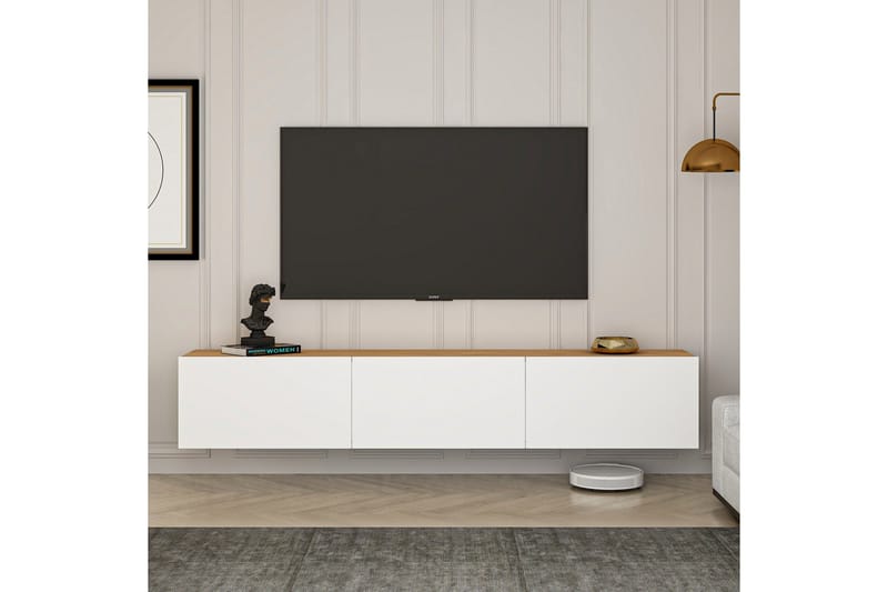 West Vägghängd Mediabänk 150 cm med Förvaring i Trä - Vit - Möbler - Tv möbel & mediamöbel - TV bänk & mediabänk