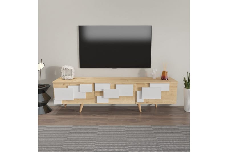 Xamira Tv-bänk 160 cm - Mediumfärgat trä/Vit - Möbler - Tv möbel & mediamöbel - TV bänk & mediabänk