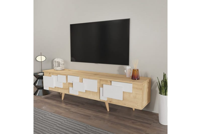 Xamira Tv-bänk 160 cm - Mediumfärgat trä/Vit - Möbler - Tv möbel & mediamöbel - TV bänk & mediabänk