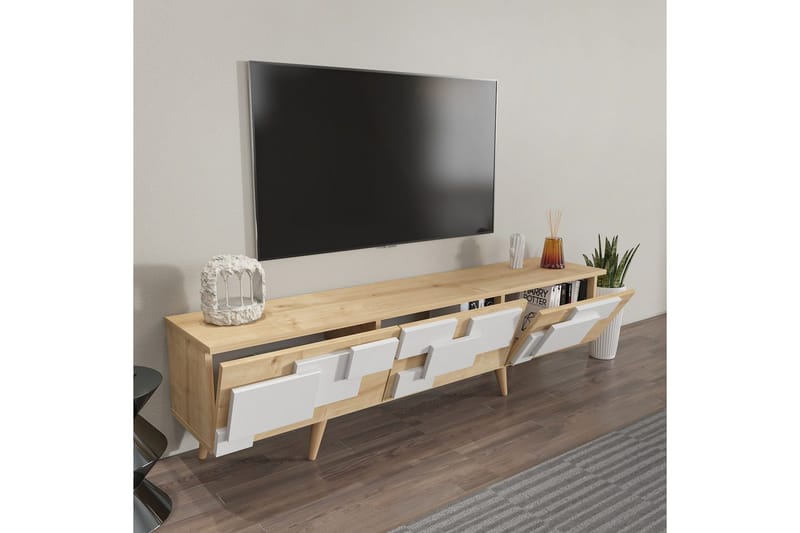 Xamira Tv-bänk 160 cm - Mediumfärgat trä/Vit - Möbler - Tv möbel & mediamöbel - TV bänk & mediabänk