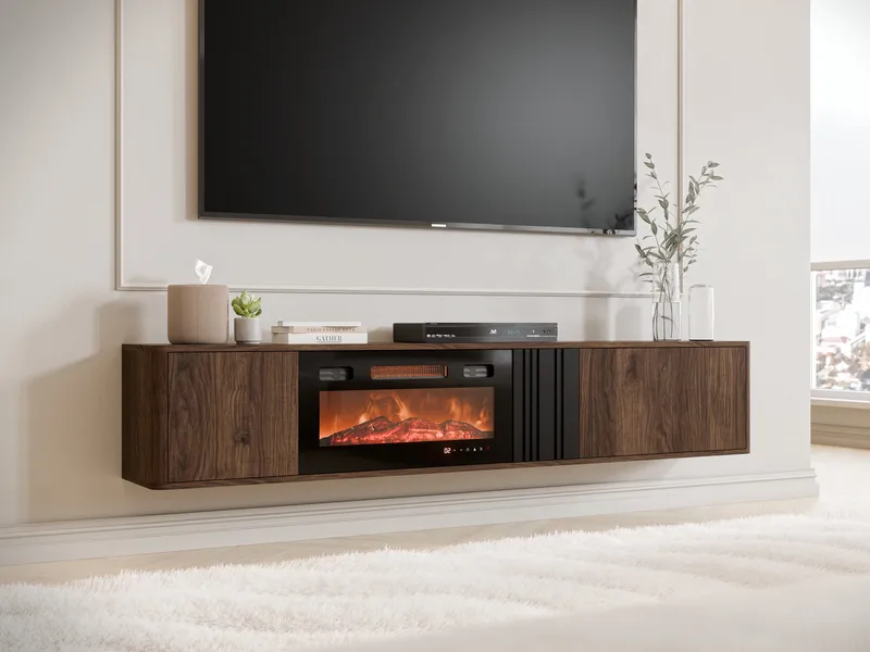 Zalricus TV-bänk LED-Flamma 190x36 cm - Svart, valnöt - Möbler - Tv möbel & mediamöbel - TV bänk & mediabänk