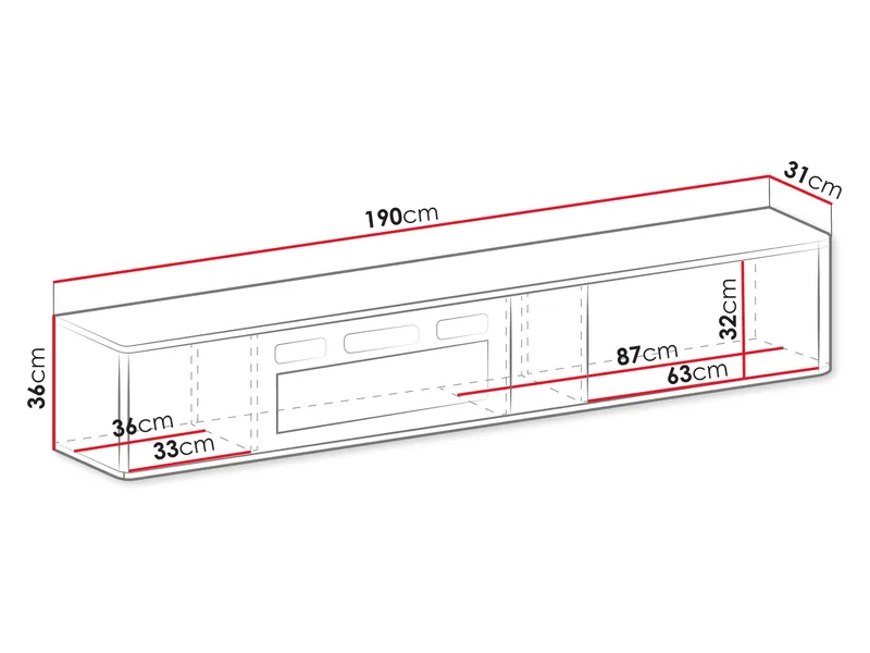 Zalricus TV-bänk LED-Flamma 190x36 cm - Svart, valnöt - Möbler - Tv möbel & mediamöbel - TV bänk & mediabänk