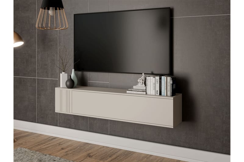 Zalricus Vägghängd TV Bänk 150 cm med Förvaring i Målat Trä - Beige - Möbler - Tv möbel & mediamöbel - TV bänk & mediabänk