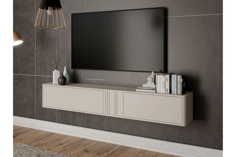 Zalricus Väggmonterad TV Bänk 190 cm med Förvaring i Målat Trä - Beige - Möbler - Tv möbel & mediamöbel - TV bänk & mediabänk