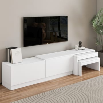 Zalven TV Bänk 180 cm med Förvaring och Utdragbar i Målat Trä - Vit - Möbler - Tv möbel & mediamöbel - TV bänk & mediabänk