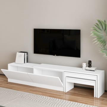Zalven TV Bänk 180 cm med Förvaring och Utdragbar i Målat Trä - Vit - Möbler - Tv möbel & mediamöbel - TV bänk & mediabänk