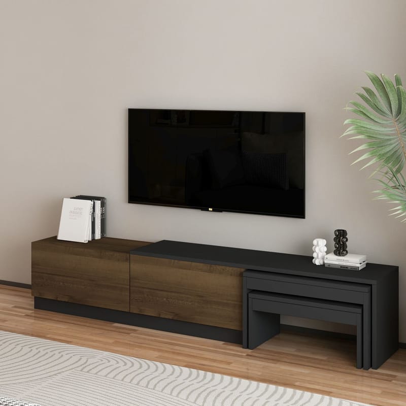 Zalven TV-bänk 180x36x30 cm - Antracit/Antik valnöt - Möbler - Tv möbel & mediamöbel - TV bänk & mediabänk