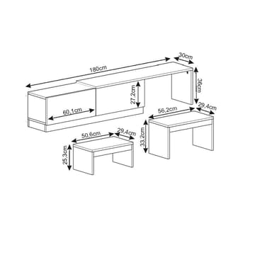 Zalven TV-bänk 180x36x30 cm - gordionmarmor och grå - Möbler - Tv möbel & mediamöbel - TV bänk & mediabänk