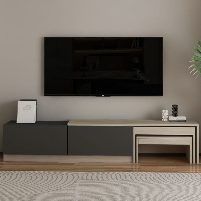Zalven TV-bänk 180x36x30 cm - travertin och antracit - Möbler - Tv möbel & mediamöbel - TV bänk & mediabänk
