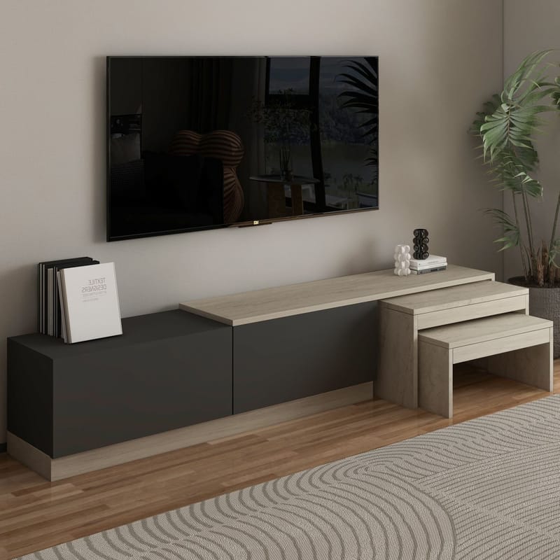 Zalven TV-bänk 180x36x30 cm - travertin och antracit - Möbler - Tv möbel & mediamöbel - TV bänk & mediabänk