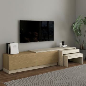 Zalven TV-bänk 180x36x30 cm - travertin och varm ek - Möbler - Tv möbel & mediamöbel - TV bänk & mediabänk