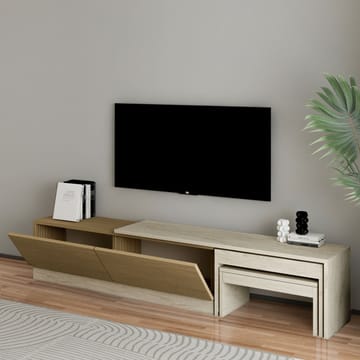 Zalven TV-bänk 180x36x30 cm - travertin och varm ek - Möbler - Tv möbel & mediamöbel - TV bänk & mediabänk