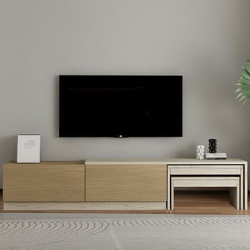 Zalven TV-bänk 180x36x30 cm - travertin och varm ek - Möbler - Tv möbel & mediamöbel - TV bänk & mediabänk