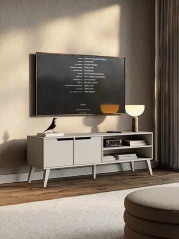 Zelto Golvstående Tv Bänk 160 cm med Förvaring i Målat Trä - Beige - Möbler - Tv möbel & mediamöbel - TV bänk & mediabänk