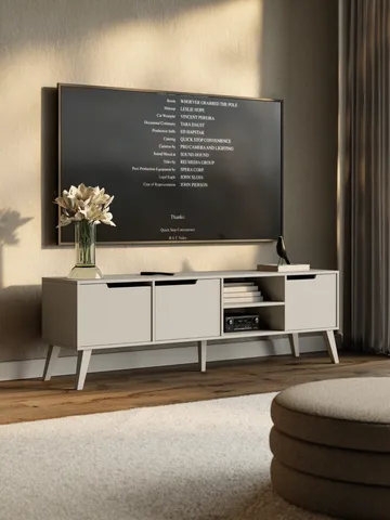 Zelto Golvstående Tv Bänk 180 cm med Förvaring i Målat Trä - Beige - Möbler - Tv möbel & mediamöbel - TV bänk & mediabänk