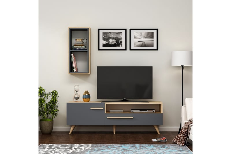 Zera Tv-möbelset 150x35 cm Brun/Svart - Hanah Home - TV-möbelset