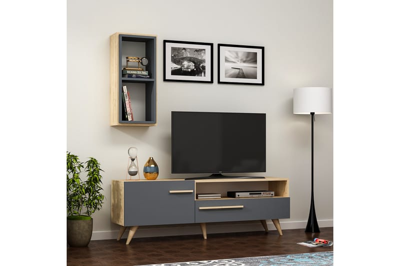 Zera Tv-möbelset 150x35 cm Brun/Svart - Hanah Home - Möbler - Tv möbel & mediamöbel - TV-möbelset