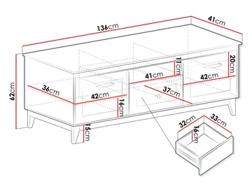 Zeylor Golvstående Tv Bänk 136 cm med Förvaring i Ek - Beige - Möbler - Tv möbel & mediamöbel - TV bänk & mediabänk