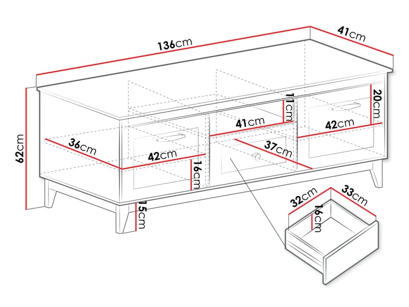 Zeylor Golvstående Tv Bänk 136 cm med Förvaring i Ek - Beige - Möbler - Tv möbel & mediamöbel - TV bänk & mediabänk