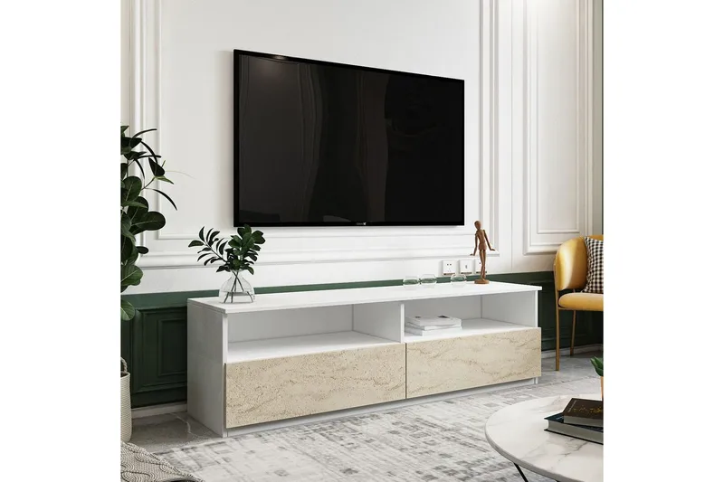Zylen Tv-bänk 144 cm - Vit/Travertine - Möbler - Tv möbel & mediamöbel - TV bänk & mediabänk