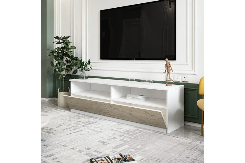 Zylen Tv-bänk 144 cm - Vit/Travertine - Möbler - Tv möbel & mediamöbel - TV bänk & mediabänk