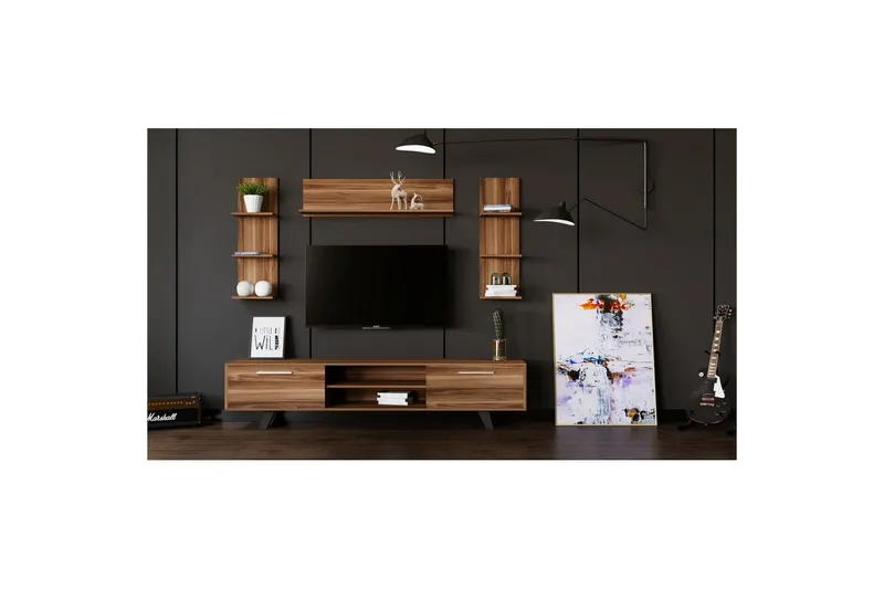 Zyrosen Golvstående Tv Bänk 180 cm med Förvaring i Ljust Trä - Brun - Möbler - Tv möbel & mediamöbel - TV bänk & mediabänk