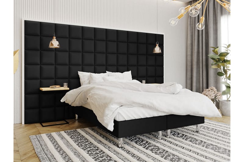Adeliza Kontinentalsäng 140x200 cm+Panel 30 cm - Svart - Komplett sängpaket