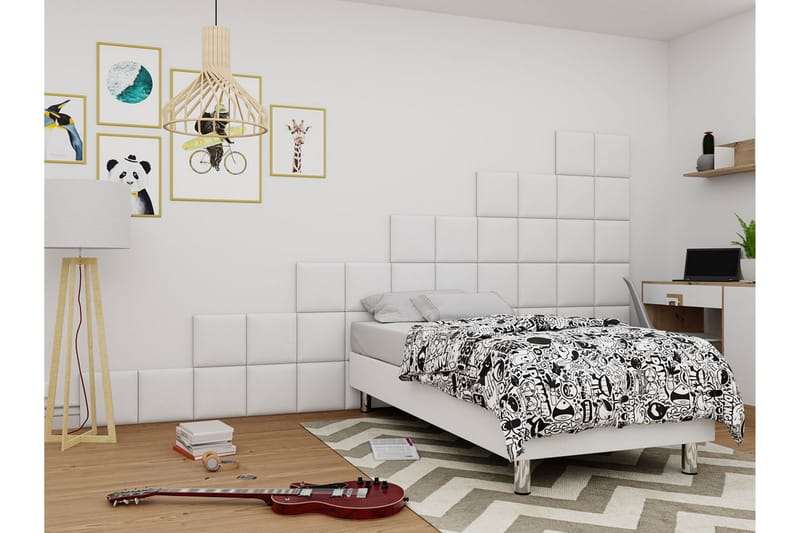 Adeliza Kontinentalsäng 90x200 cm+Panel 30 cm - Vit - Komplett sängpaket