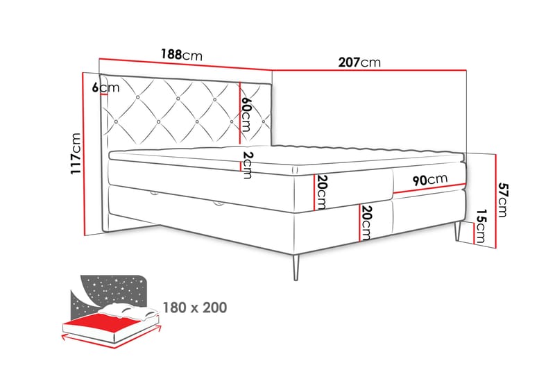 Alasia Sängpaket Kontinentalsäng 180x200 cm - Svart - Möbler - Säng - Komplett sängpaket
