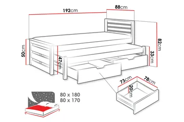 Alderamin Utdragbar Sängram med Förvaring 80x180 cm i Trä - Vit - Möbler - Säng - Sängram & sängstomme