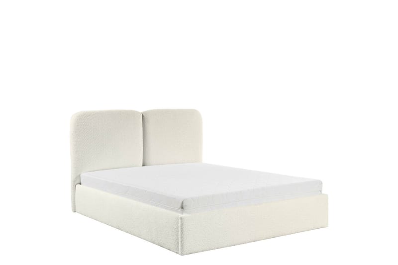 Arondel Sängpaket 160x200 cm i Bouclé med Förvaring, Sänggavel + Bäddmadrass, Vit