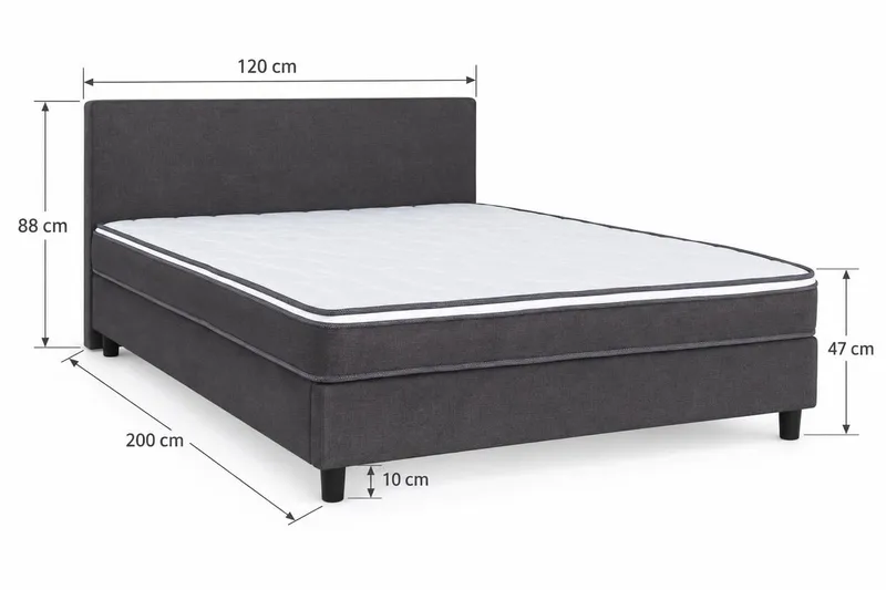 Billingen Komplett Sängpaket – Kontinentalsäng 120x200 cm i Tyg med Sänggavel + Bäddmadrass med Fasthetsgrad Medium - Grå - Möbler - Säng - Enkelsäng