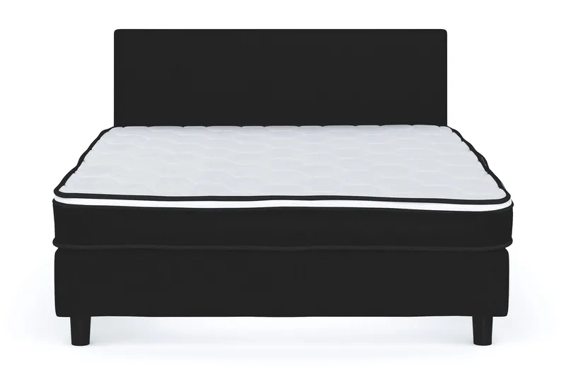 Billingen Komplett Sängpaket – Kontinentalsäng 120x200 cm i Tyg med Sänggavel + Bäddmadrass med Fasthetsgrad Medium, Svart