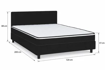 Billingen Komplett Sängpaket – Kontinentalsäng 120x200 cm i Tyg med Sänggavel + Bäddmadrass med Fasthetsgrad Medium - Svart - Möbler - Säng - Kontinentalsäng