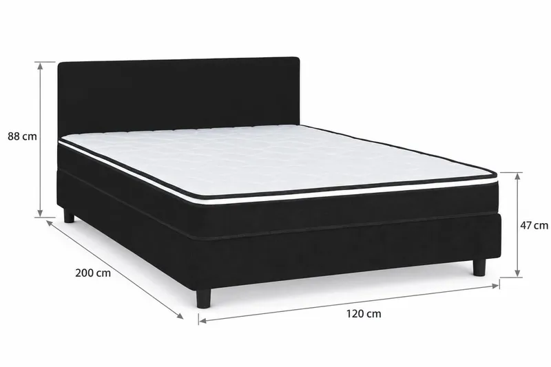 Billingen Komplett Sängpaket – Kontinentalsäng 120x200 cm i Tyg med Sänggavel + Bäddmadrass med Fasthetsgrad Medium - Svart - Möbler - Säng - Kontinentalsäng