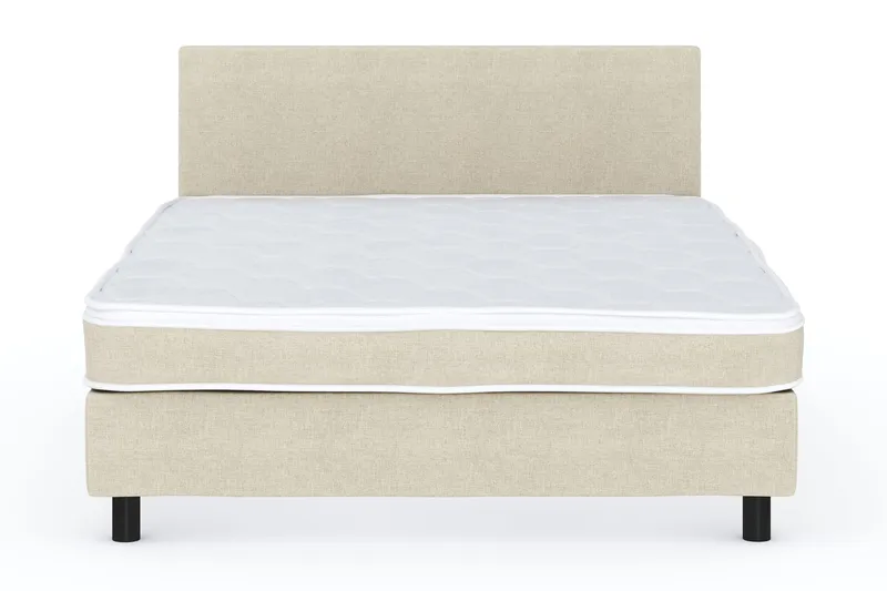 Billingen Komplett Sängpaket – Kontinentalsäng 140x200 cm i Tyg med Sänggavel + Bäddmadrass med Fasthetsgrad Medium, Beige