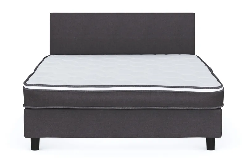 Billingen Komplett Sängpaket – Kontinentalsäng 140x200 cm i Tyg med Sänggavel + Bäddmadrass med Fasthetsgrad Medium, Grå