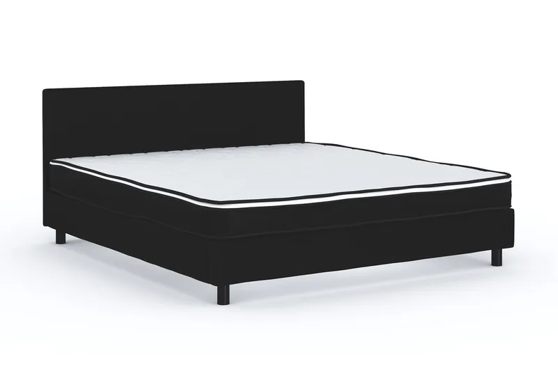 Billingen Komplett Sängpaket – Kontinentalsäng 160x200 cm i Tyg med Sänggavel + Bäddmadrass med Fasthetsgrad Medium - Svart - Möbler - Säng - Kontinentalsäng