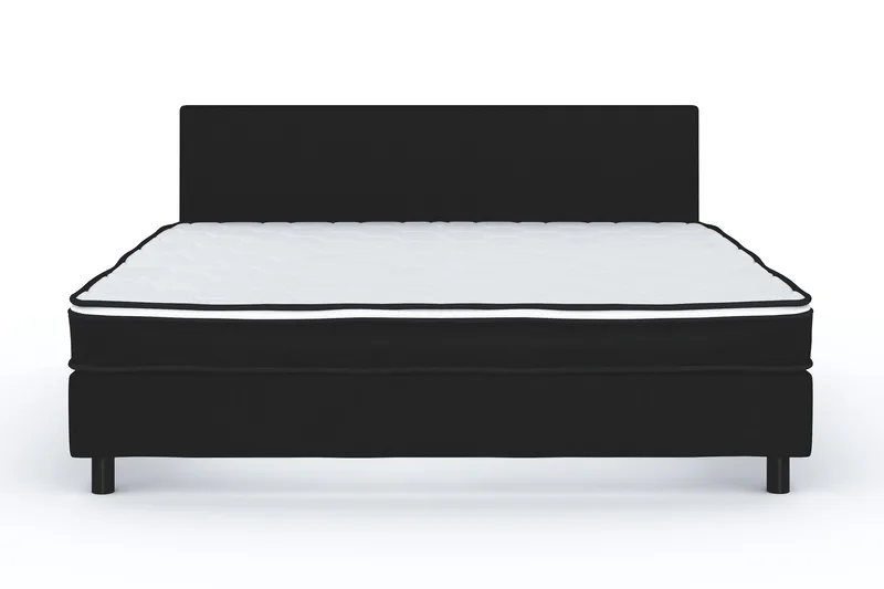 Billingen Komplett Sängpaket – Kontinentalsäng 160x200 cm i Tyg med Sänggavel + Bäddmadrass med Fasthetsgrad Medium - Svart - Möbler - Säng - Kontinentalsäng