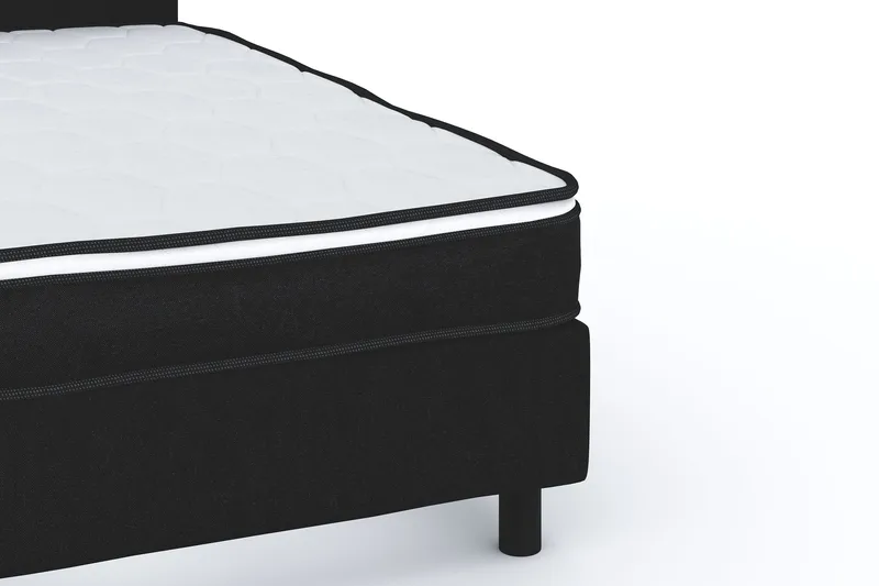 Billingen Komplett Sängpaket – Kontinentalsäng 160x200 cm i Tyg med Sänggavel + Bäddmadrass med Fasthetsgrad Medium - Svart - Möbler - Säng - Kontinentalsäng