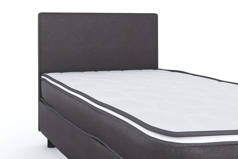 Billingen Komplett Sängpaket – Kontinentalsäng 90x200 cm i Tyg med Sänggavel + Bäddmadrass med Fasthetsgrad Medium - Grå - Möbler - Säng - Enkelsäng