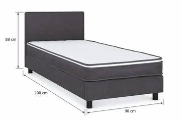Billingen Komplett Sängpaket – Kontinentalsäng 90x200 cm i Tyg med Sänggavel + Bäddmadrass med Fasthetsgrad Medium - Grå - Möbler - Säng - Enkelsäng