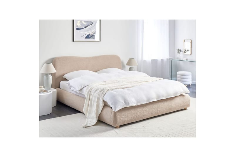 Blagnac Sängram med Förvaring i Bouclétyg med Sänggavel med Fasthetsgrad - Beige - Möbler - Säng - Sängram & sängstomme