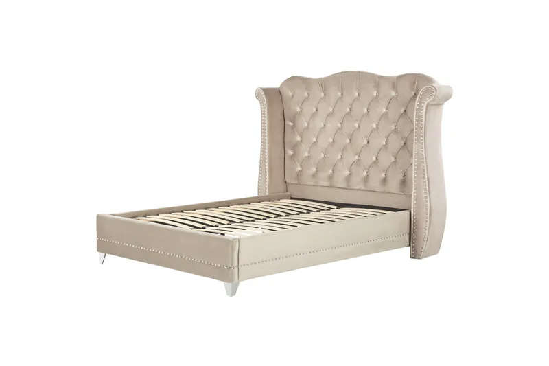 Bode Mjuk Sängram 160x200 cm i Sammet med Sänggavel, Beige