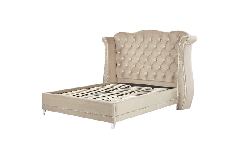 Bode Mjuk Sängram 180x200 cm i Sammet med Sänggavel, Beige