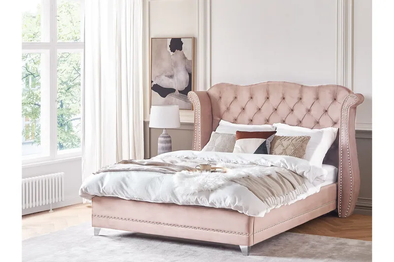 Bode Mjuk Sängram 180x200 cm i Sammet med Sänggavel - Rosa - Möbler - Säng - Sängram & sängstomme