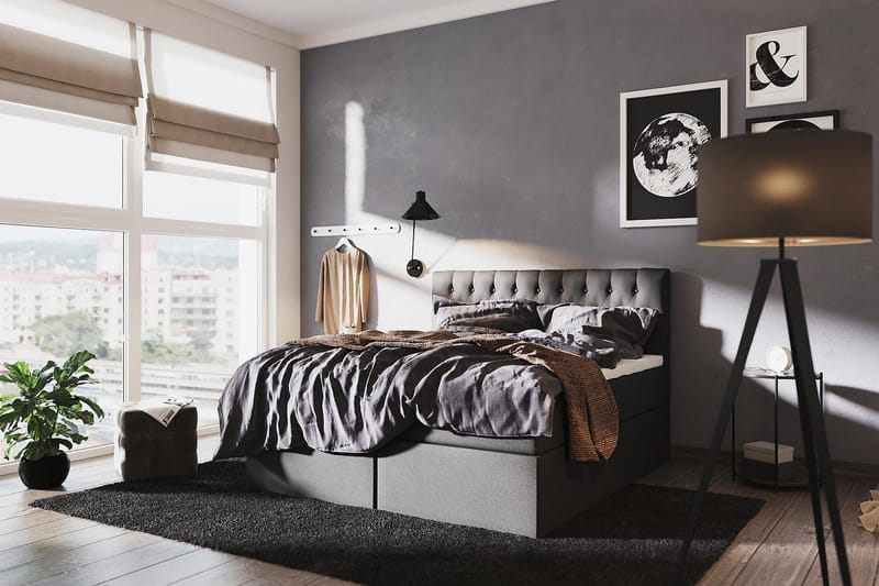 Boxy Box Bed 180x200 cm - Svart/Grå - Möbler - Säng - Komplett sängpaket