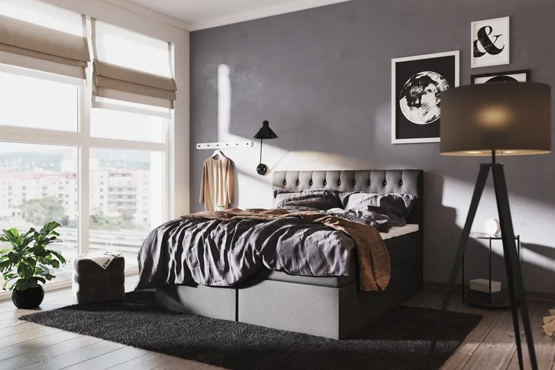 Boxy Komplett Sängpaket Box Bed 120x200 cm - Svart/Grå - Möbler - Säng - Komplett sängpaket